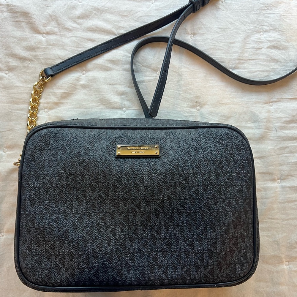 Michael Kors Black and Gold Logo Crossbody Bag